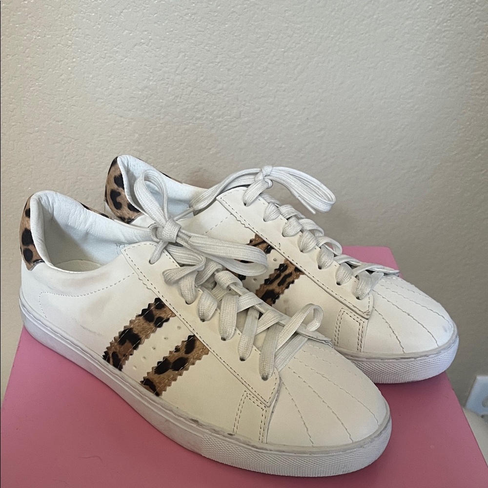 Leopard Accent White Sneakers - Picture 1 of 7